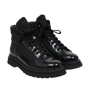 Prada Men Combat Boots US10.5 P9.5 Black Leather Logo Nylon Chunky Platform Sole